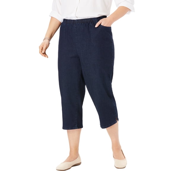 Woman Within Plus Size Fineline Stretch Denim Pull-On Capri Jeans