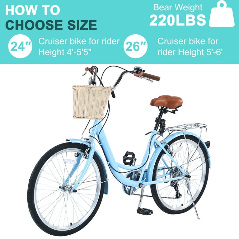 PRIJESSE 26 Inch Beach Cruiser Bike for Women,7 Speed Commute Bike