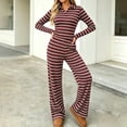thumbnail image 2 of Lounge Sets for Women 2 Piece Outfits Striped Long Sleeve Lapel Top and Casual Wide Leg Pants Fall Trendy Two Piece Suit, 2 of 7