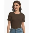 thumbnail image 2 of Women's Crew Neck Ribbed Fitted Shirt Basic Short Sleeves Summer T Shirt Tops, 2 of 7