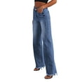 thumbnail image 3 of Women'S Wide Leg Jeans High Waisted Strechy Raw Hem Pants Dark Blue XL, 3 of 7