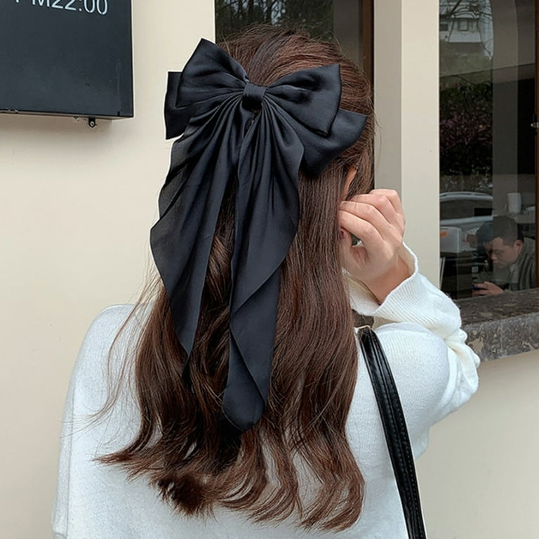 Black Velvet Hair Bow for Women Girls, Spring Bows Hair Clips Large Ribbon  Bowknot Hairclip French Barrette Hair Ties Accessories for Baby Teens Kids