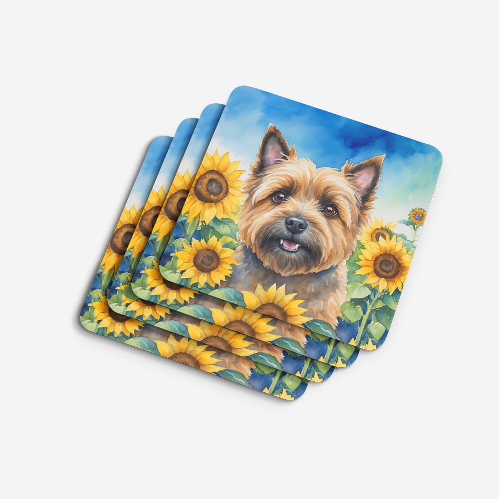 Cairn Terrier in Sunflowers Foam Coasters 3.5 in x 3.5 in