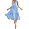 thumbnail image 3 of Lucakuins Mujer Verano A-line Midi Vestido Casual Color sólido Con cuello en V Volantes Sin mangas Suelto Vestido de playa de vacaciones Lucakuins  moda, 3 of 9