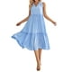 thumbnail image 3 of Lucakuins Mujer Verano A-line Midi Vestido Casual Color sólido Con cuello en V Volantes Sin mangas Suelto Vestido de playa de vacaciones Lucakuins  moda, 3 of 9