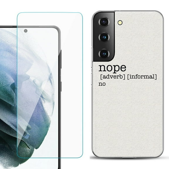 Slim-Fit TPU Fashion Phone Case for Samsung Galaxy S22 5G, with Tempered Glass Screen Protector, by OneToughShield ® - Dictionary/Nope