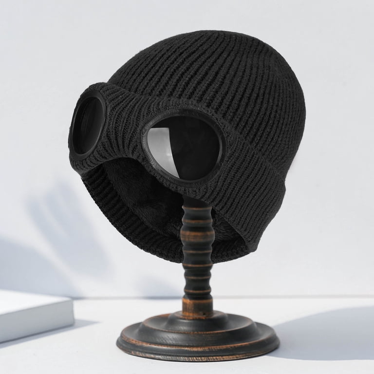 Goggle Lens Beanie Ribbed Knit Cuffed Winter Ski Hat Skull Cap