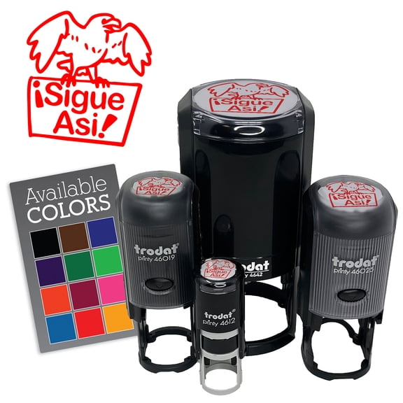 Sigue Asi Spanish Keep it Up Eagle Bird Teacher Stamp Self-Inking Rubber Stamp for Stamping Ink Stamper Crafting Planners - 1/2 Inch Mini - Black Ink