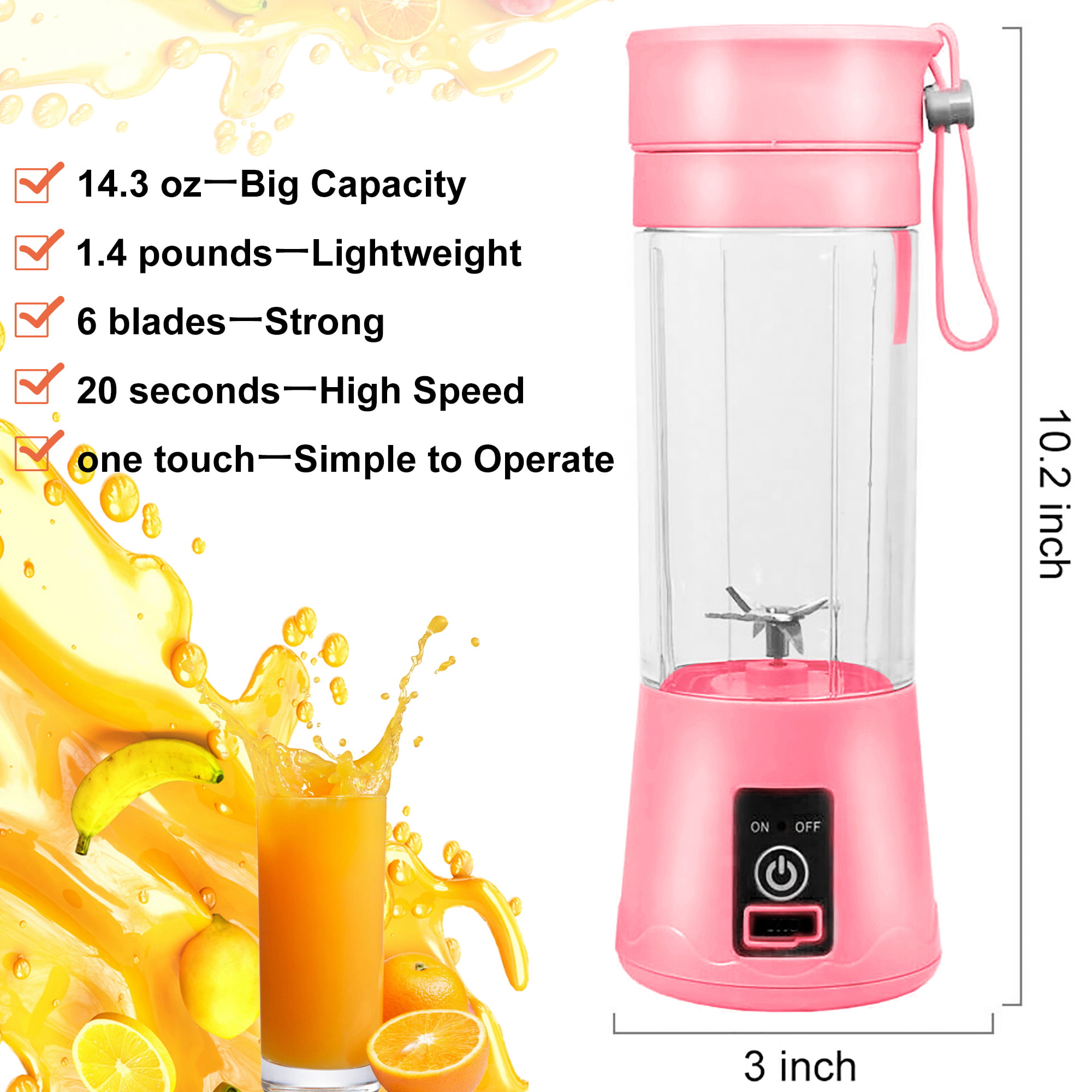 Small Blender, ETGlife Small Blender for Shakes and Smoothies, 18.5 Oz  Travel Cup Design, 6 Blades & 150W Power Portable Blender with USB C