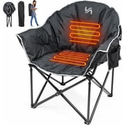 Slsy Oversized Heated Camping Chair, Padded Camp Chair with 3 Heat Levels, Portable Folding Heated Chair Round Moon Saucer Folding Lawn Chair Outdoor Chair