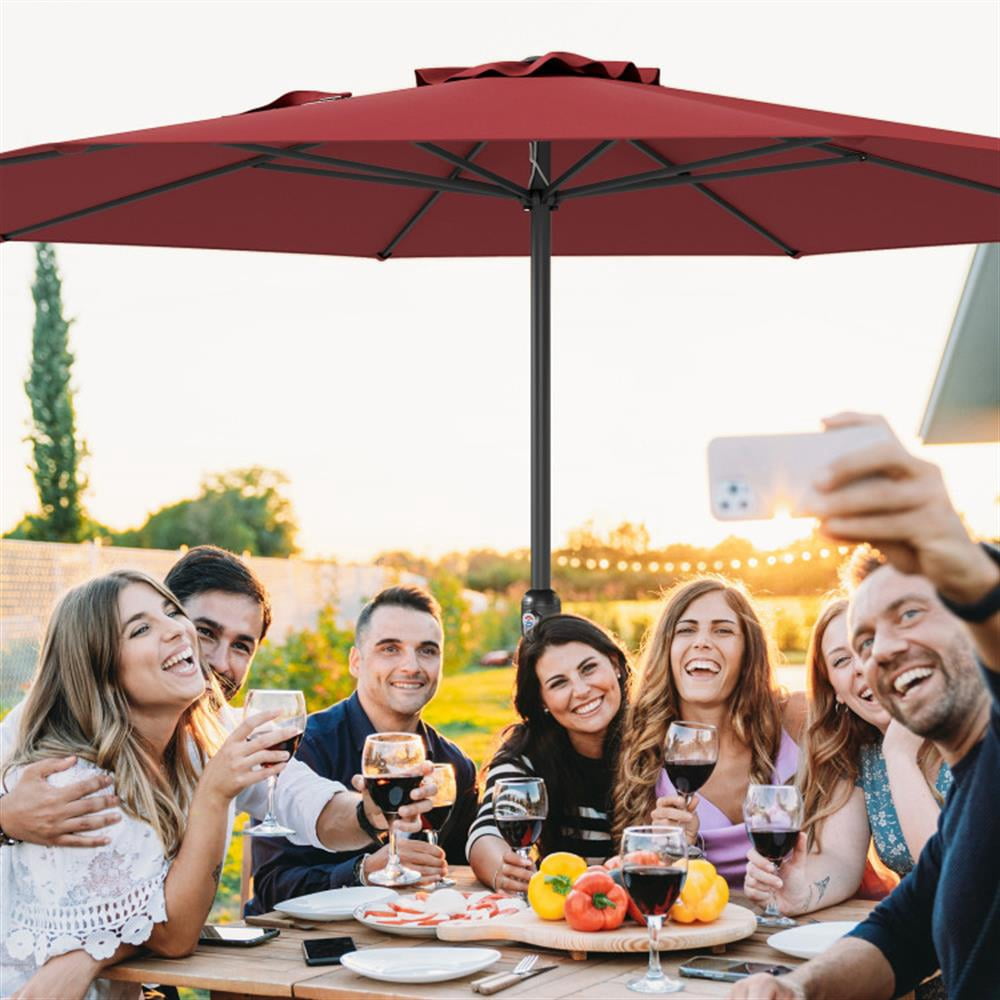 Resenkos Outdoor Garden Umbrella,Market Umbrella,12 Feet Patio Umbrella with Crank Handle and 8 Sturdy Ribs-Red
