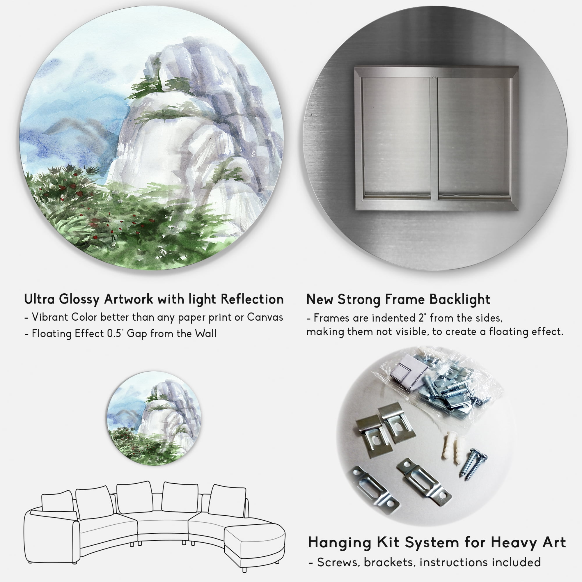 Designart 'The Clouds Over Mountain Top' Traditional Circle Metal Wall Art 36x36 - Disc of 36