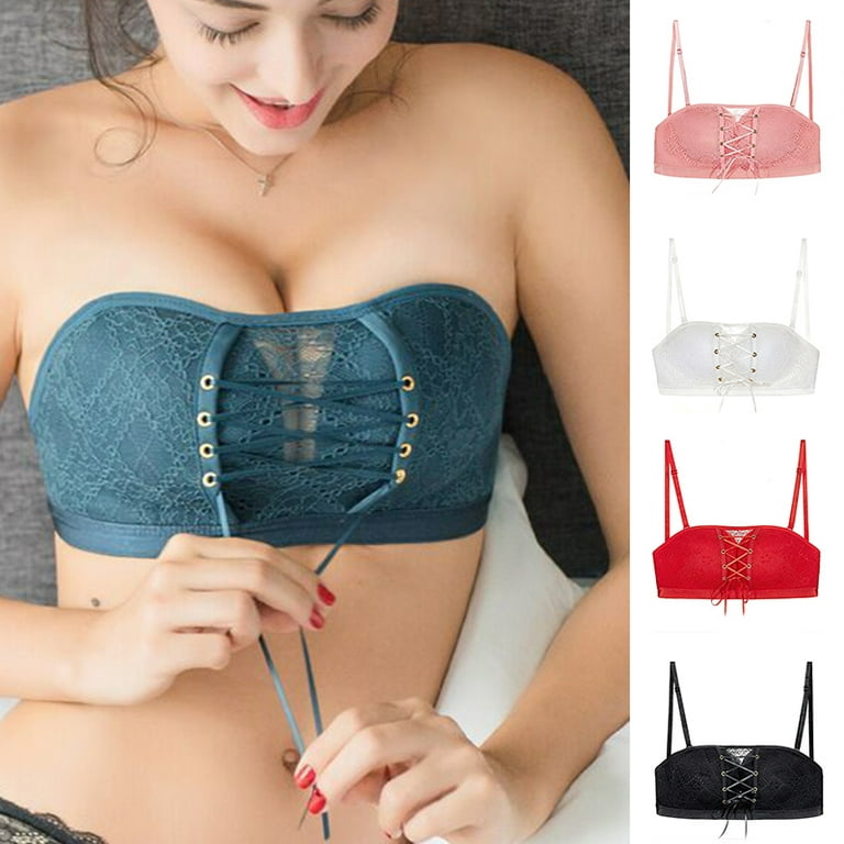 Strapless Lace Drawstring Bandeau For Daliy Push Up Sponge Bra With  Detachable Strap
