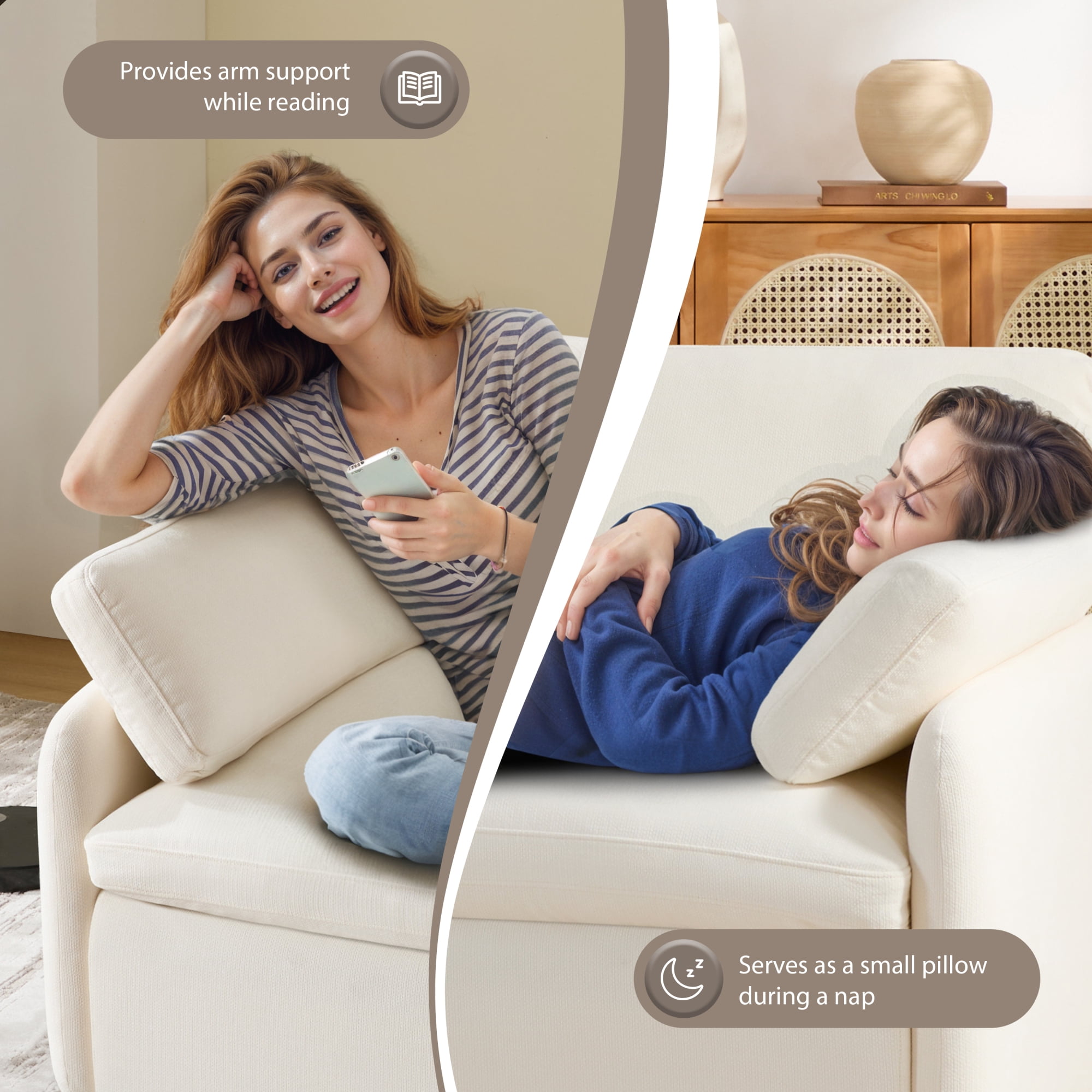 Leumius 50" Oversized Single Sofa Chair, Chenille Accent Chair with Wide and Deep Seat, Upholstered Armchair with Pillows for Living Room,Apartment,Bedroom, Cream