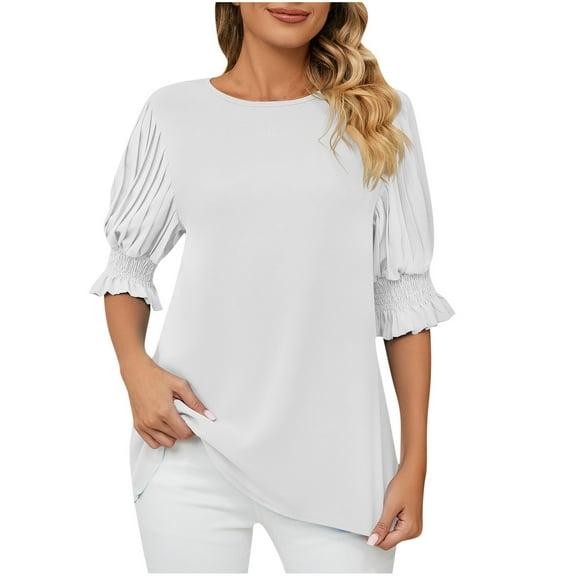 XWSHYW Summer Tops for Women 2025 Summer Tops for Women, Round Neck Shirts Short Sleeve Tops Solid Loose Tunic Tops, Sizes S-2XL
