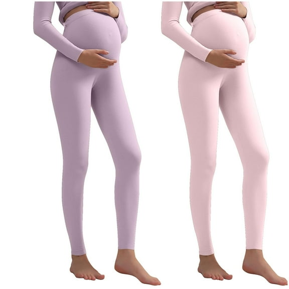 Kilaqueen 2PC Maternity Leggings Solid Color Over The Belly Adjustable Waist Seamless Leggings Workout Athletic Fall Winter Warm Pants