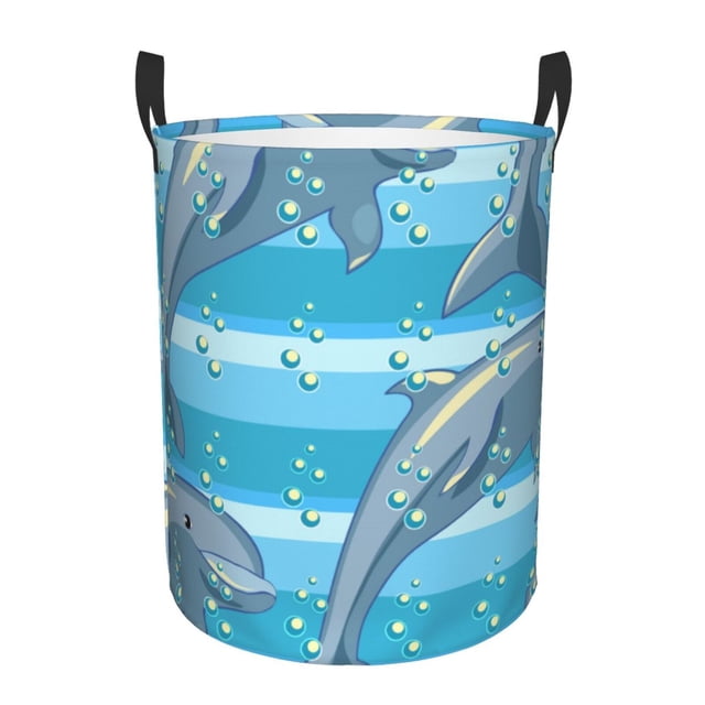 Fotbe Dolphin Cesto de Ropa con Asas, Cesto Impermeable de Gran Capacidad, Bolsa de Lavado para Dormitorio, Cesto de Ropa con Ruedas y Asas-Medium