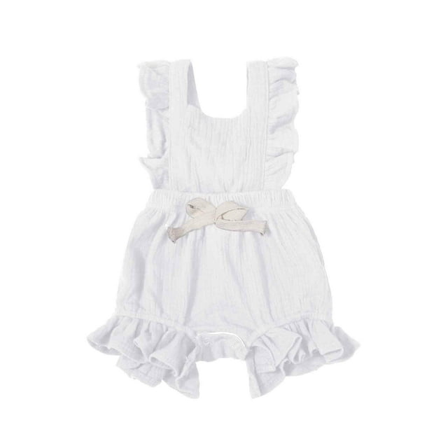 WEIYLL Girls Bodysuits Color Solid Ruffles Backcross Outfits Sleeveless Ribbed White Toddler Clothes for 3-6 Months