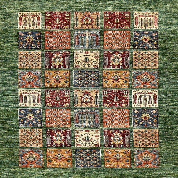 Ahgly Company Indoor Square Abstract Avocado Green Abstract Area Rugs, 5' Square