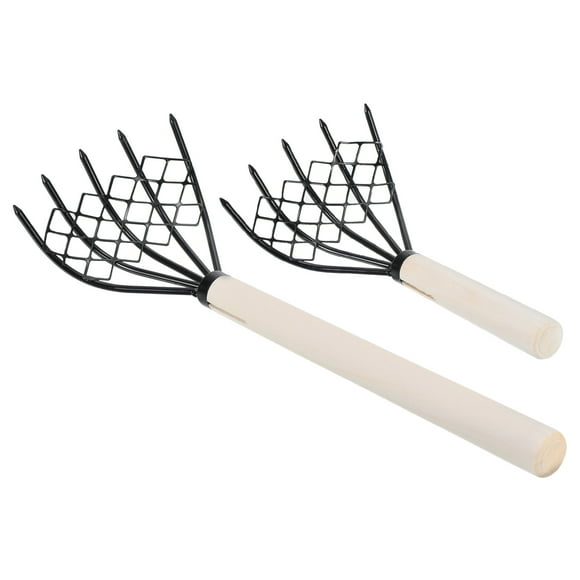 Unique Bargains 5 Tines Steel Claws Hand Rake Shell Clam Digger Dig Seafood Accessories with Mesh Net 2 Pieces