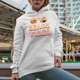 thumbnail image 2 of Beach Vibes with Sunglasses, Summer Themed, Groovy Retro Wavy Text Merch Gift, White Hooded Sweatshirt or Hoodie, Small, 2 of 5