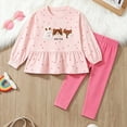 thumbnail image 2 of yboeqw Kids Fall Winter Outfit for Girls Long Sleeve Crewneck Animal Print Peplum T-Shirt+Pants Toddler Casual 2Pcs Clothing,Size 2 Years, 2 of 8
