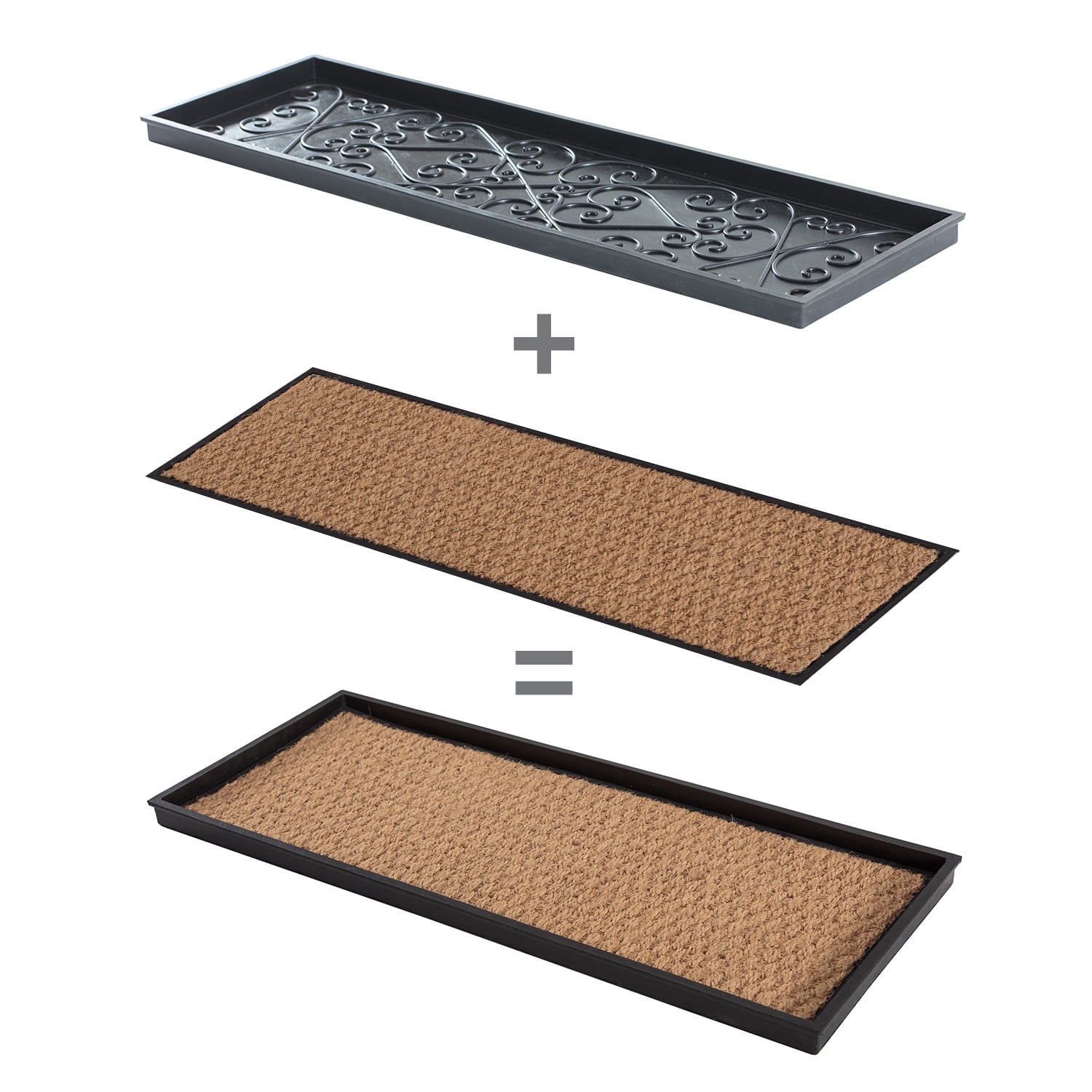 Black Metal Boot Tray with Tan Coir Insert