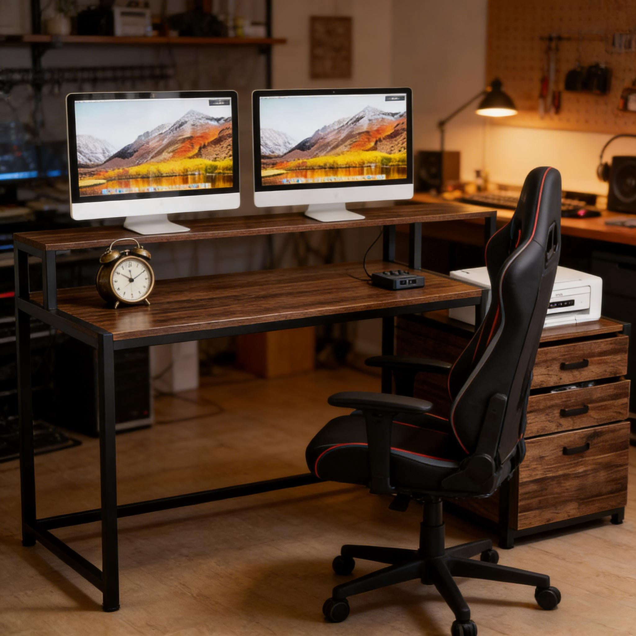 Office Desk,Spacious Computer Desk,Writing Desk with Elevated Monitor Stand