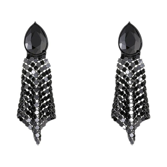 Ashosteey Black Glass Temperament Light Luxury Earrings For Women's Fashion Black Series Earrings