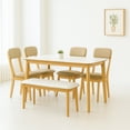 thumbnail image 4 of TOYTEXX Modern 6-Piece Dining Table Set with Bench, White and Natural Wood Finish, Rubberwood Frame, Cushioned Chairs for Kitchen & Dining Room, 4 of 8