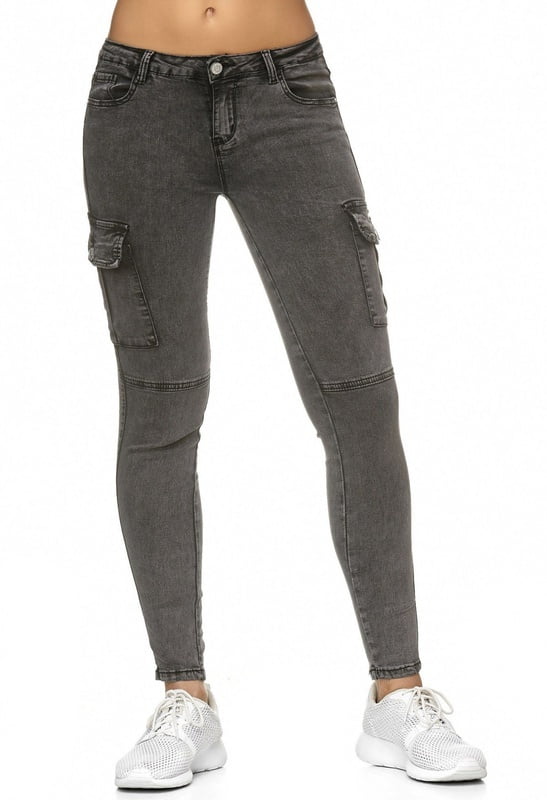 skinny stretch cargo jean with straps