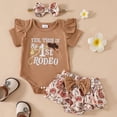 thumbnail image 2 of Myshe Newborn Baby Girl Western Outfit My First Rodeo Short Sleeve Ruffle Romper Skirt Headband Set Summer Clothes,Brown,0-3 Months, 2 of 7
