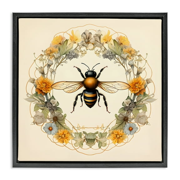 Stupell Industries Cottage Bee Wreath Animals & Insects Painting Black Floater Framed Canvas Art Print Wall Art, 18 x 18