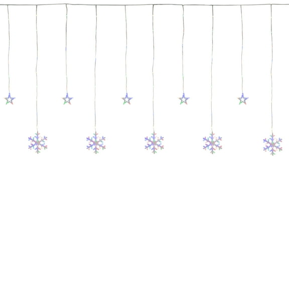 250 Multi-Color LED Star and Snowflake Window Curtain Christmas Lights - 16' Clear Wire