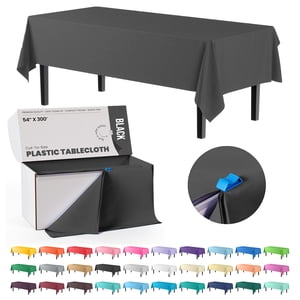 Exquisite Black Plastic Tablecloth Roll, 54" x 300 ft., Built-In Cutter