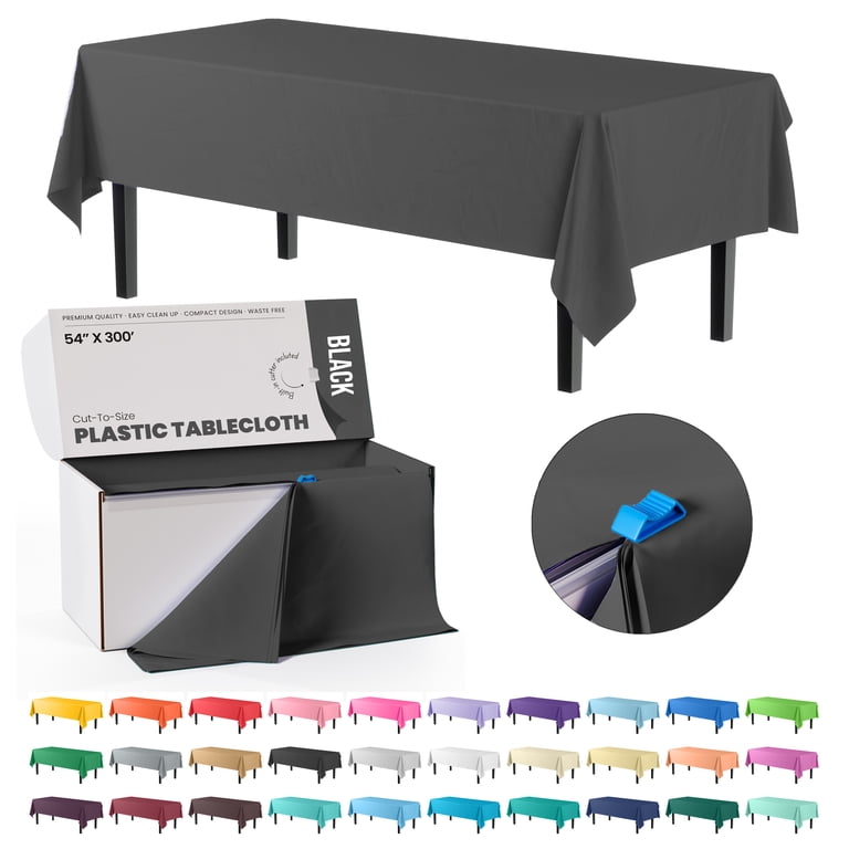 Exquisite Black Plastic Tablecloth Roll, 54" x 300 ft., Built-In Cutter photo 1