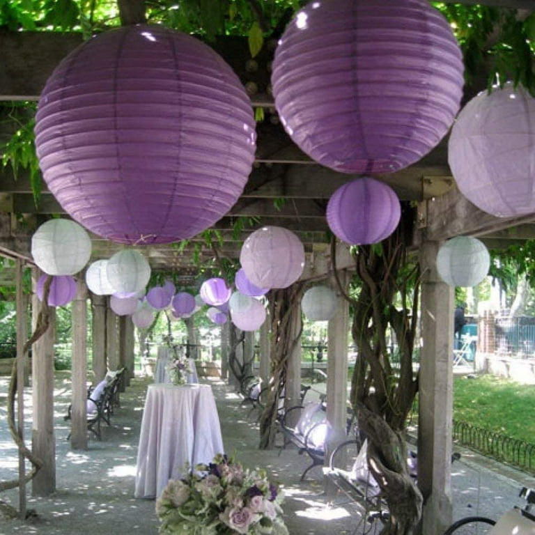 Nogis Purple White Party Decorations 12 Pcs Round Chinese Paper Lanterns Paper Lanterns Decorative for Wedding Graduation Anniversary Birthday Party