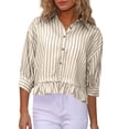 thumbnail image 6 of Womens Ruffle Fall Clothes, 3/4 Sleeve Shirts for Women Casual Loose Fit Striped Printed Lapel Button Down Dressy Blouses with Pockets, 6 of 6