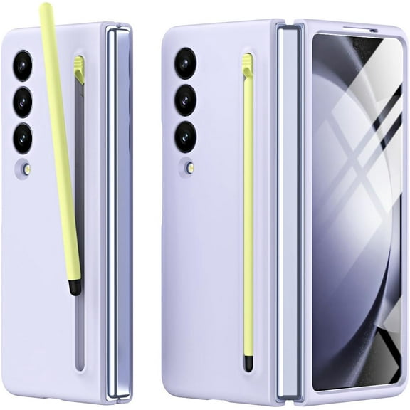 for Samsung Galaxy Z Fold 3 Case with S Pen, Fold 3 Pen with Pen Holder Front Screen Protector Film Anti-Slip Matte Case for Galaxy Z Fold 3 2021 Purple