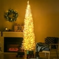 thumbnail image 2 of HOMCOM 7 ft Pre-Lit Noble Fir Slim Artificial Christmas Tree with 499 Tips and 200 Warm White LED Lights, White, 2 of 8