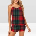 thumbnail image 2 of Feancey Pajama Sets for Women Soft Satin Cami Pj Shorts Set Vintage Plaid Print Sleeveless Top and Short Pant Sleepwear Loungewear Outfits Red L, 2 of 4