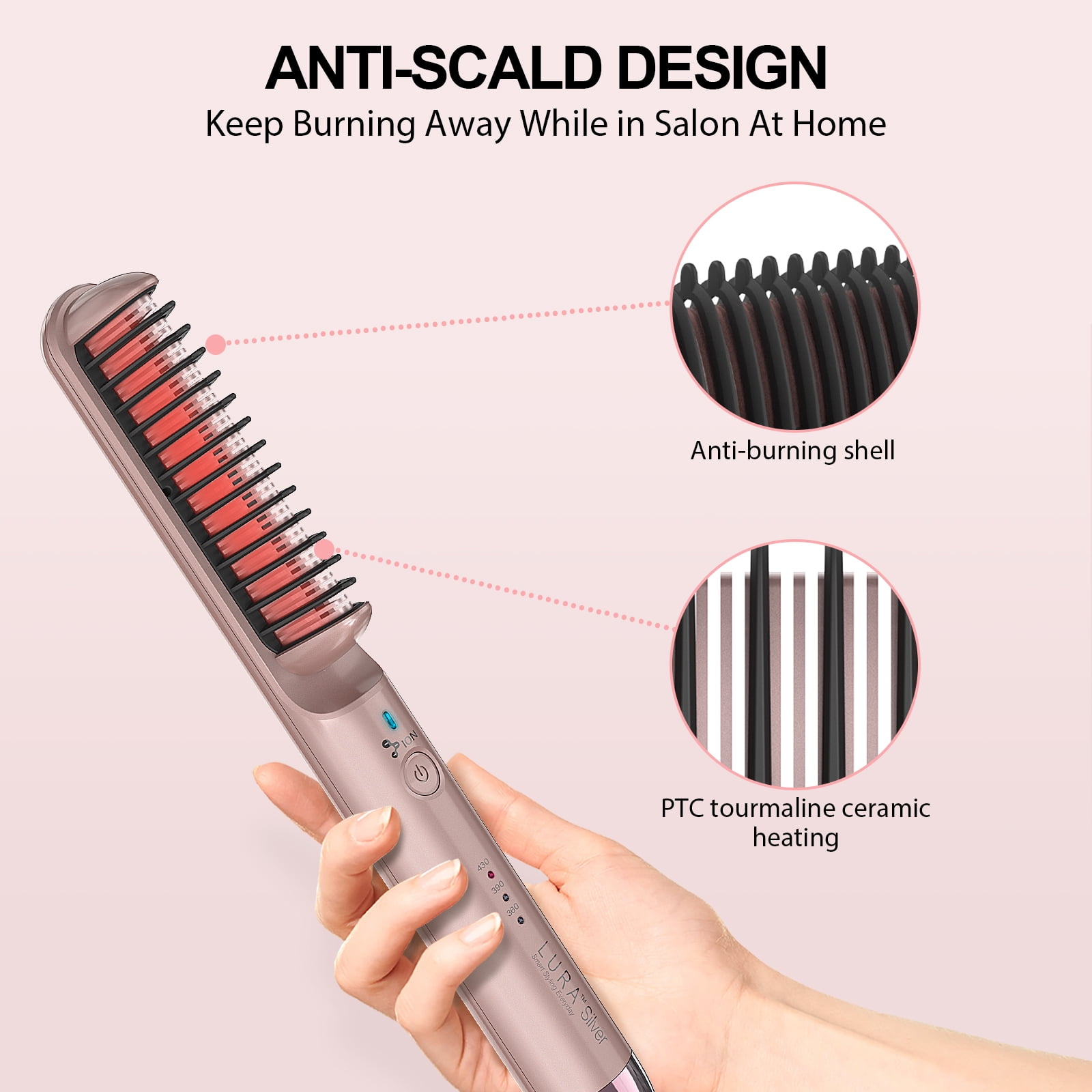Lura Negative Ion 3 in 1 Hair Straightener Brush for Black Women