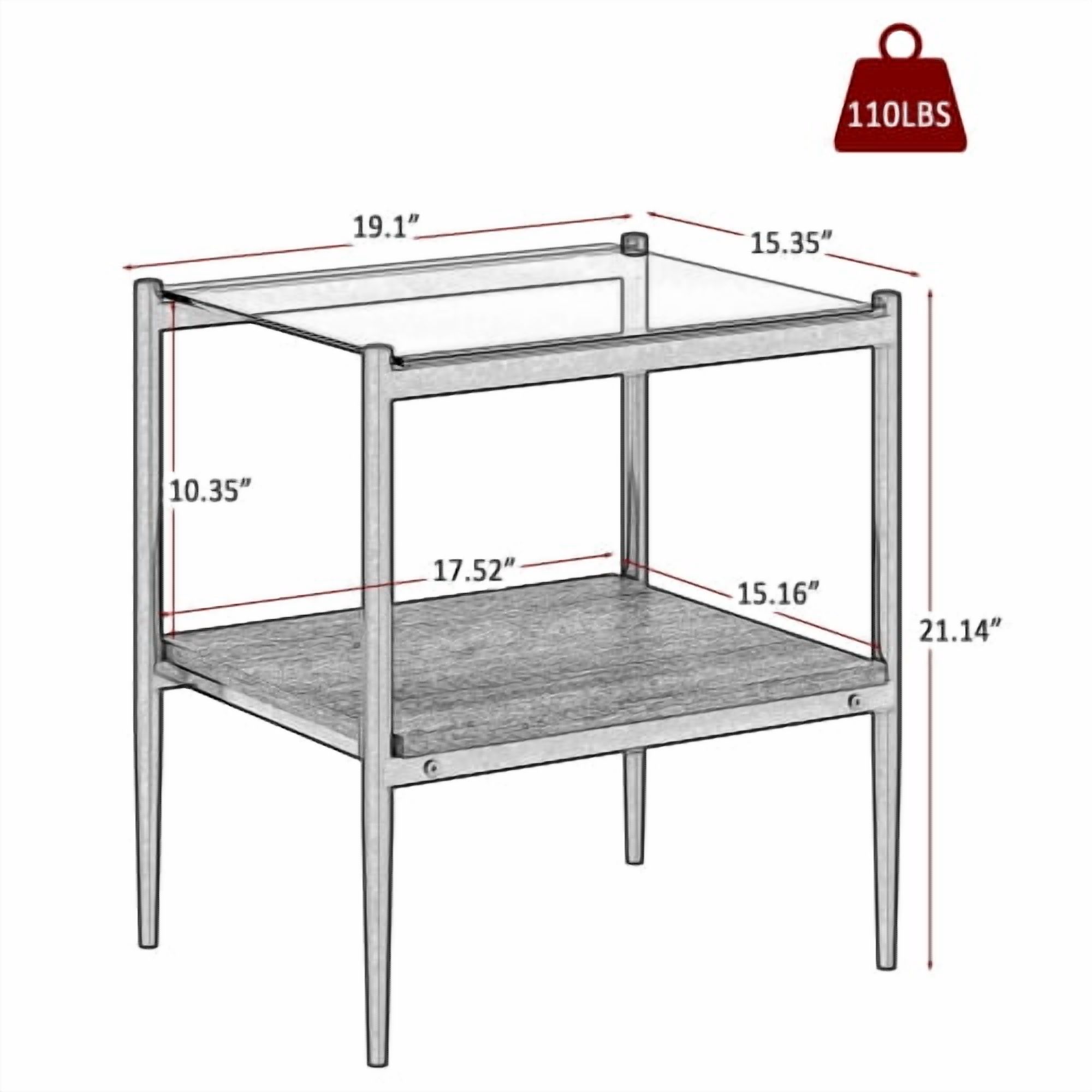 MOONMISS 2 Pack Rectangle End Table, Tempered Glass Top Side Table with MDF Frame, Modern Transparent Glass Accent Table for Living Room, Bedroom, Home Decor, Black