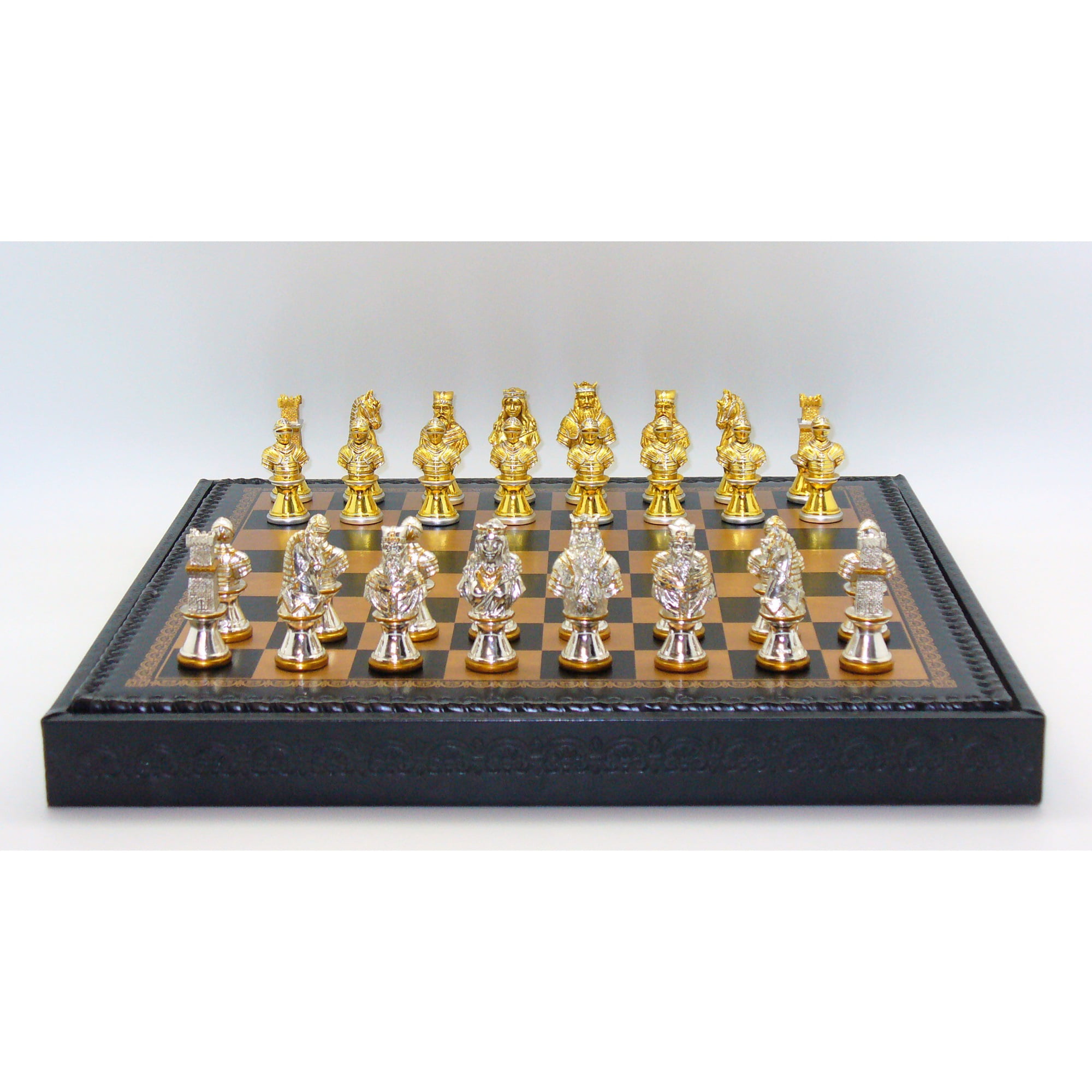 with tray Leatherette Coffer Storage Box for Chess Pieces of 4.2" to 4.5" 