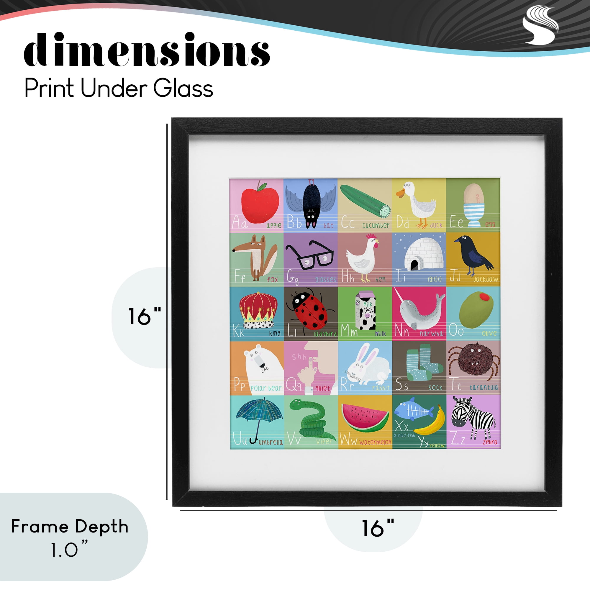 Stupell Industries Alphabet Learning First Words Black Framed Print Under Glass, design by Carla Daly