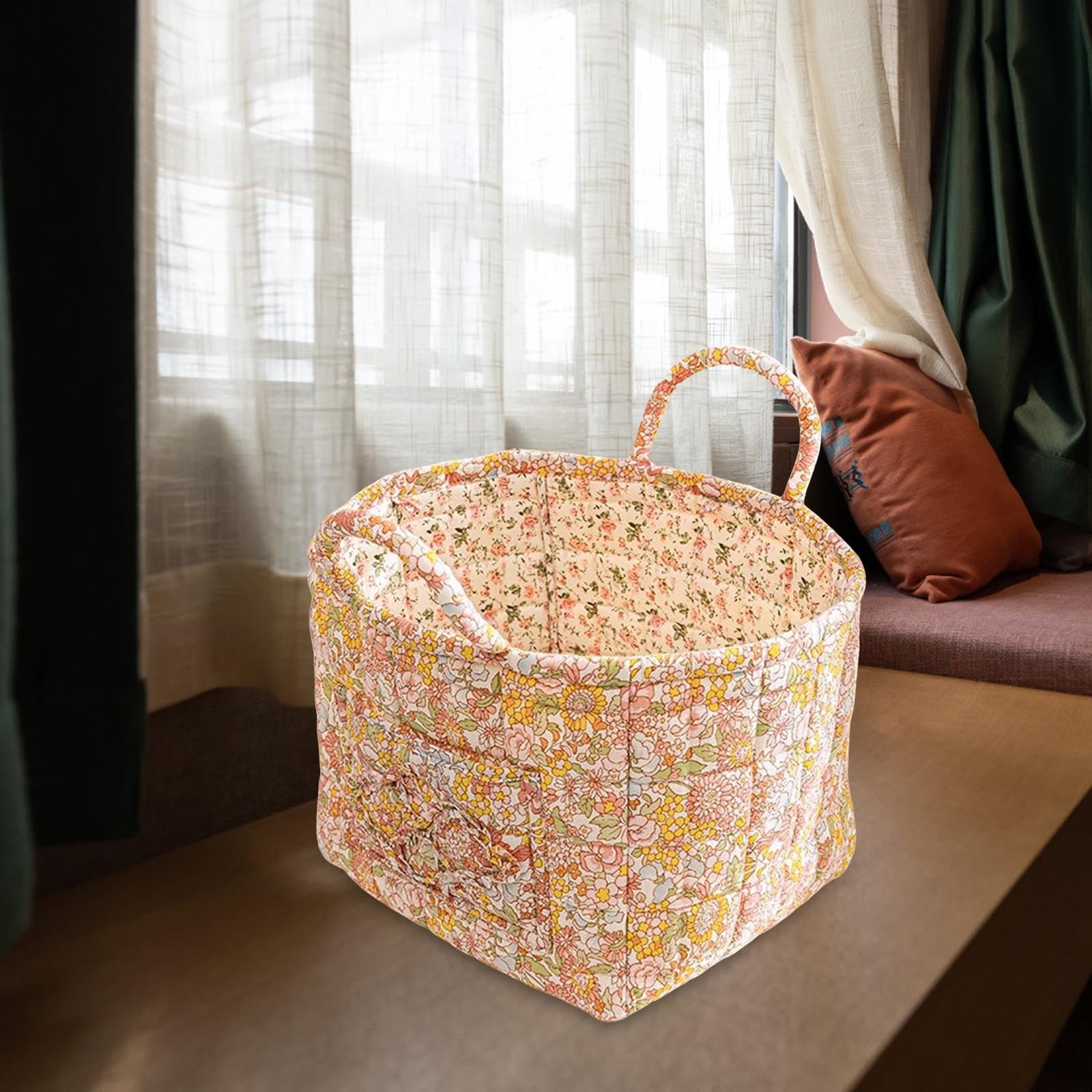 Extra Large Fabric Storage Basket – Boho Floral Laundry Hamper with Carry Handles, Foldable Clothes Organizer for Bedroom, Office, Travel & Shopping (Floral Pattern, Durable Canvas)
