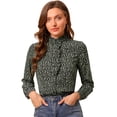 thumbnail image 1 of Camisa de Manga Larga Allegra K con Cuello Simulado y Volantes Botones Florales Verde Negro S, 1 of 6