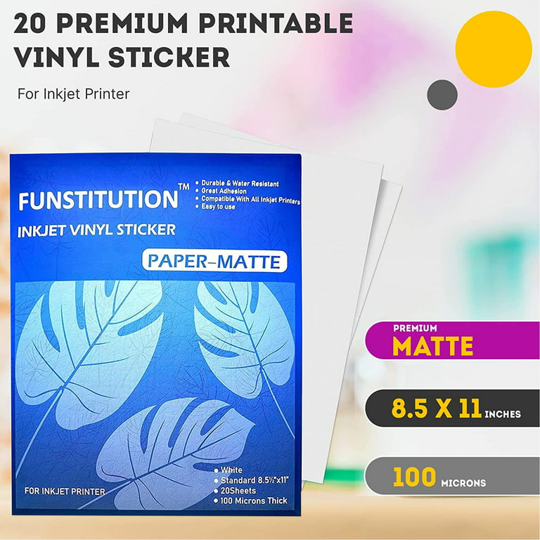 FUNSTITUTION Matte Vinyl Sticker Paper for Inkjet Printers School