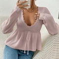 thumbnail image 2 of KelaJuan Women's Spring Autumn Knit Tops Solid Color Long Sleeve Drawstring Waist Knitwear, 2 of 6