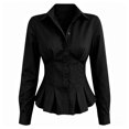 thumbnail image 7 of Hurxie Waist Tops for Women Wrap Top Fitted Button Down Shirt Wrap Top Long Sleeve Blouse Casual Outfits, 7 of 7